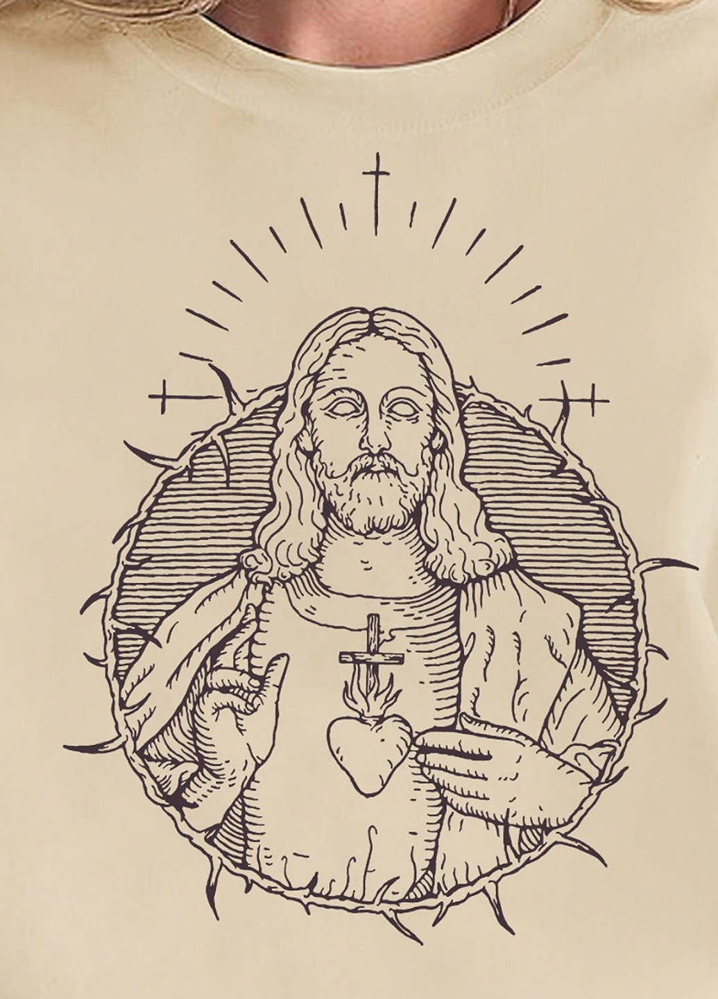 Світло-бежевий світшот SHEIN малюнок (329546406)