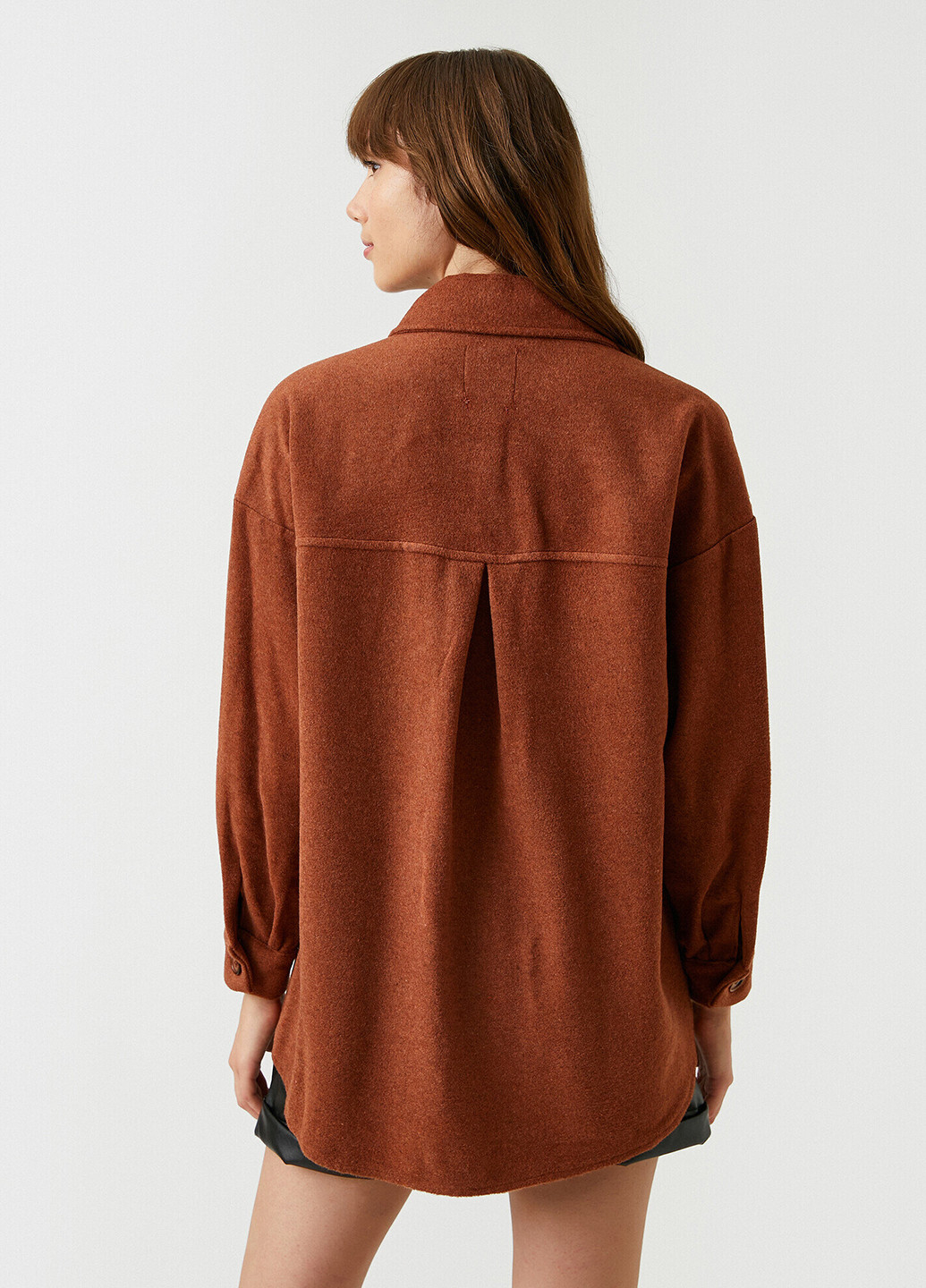 Куртка-рубашка KOTON меланж тёмно-коричневая кэжуал