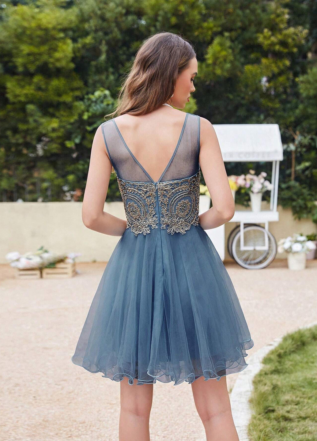 Серо-голубое вечернее платье пачка SHEIN однотонное