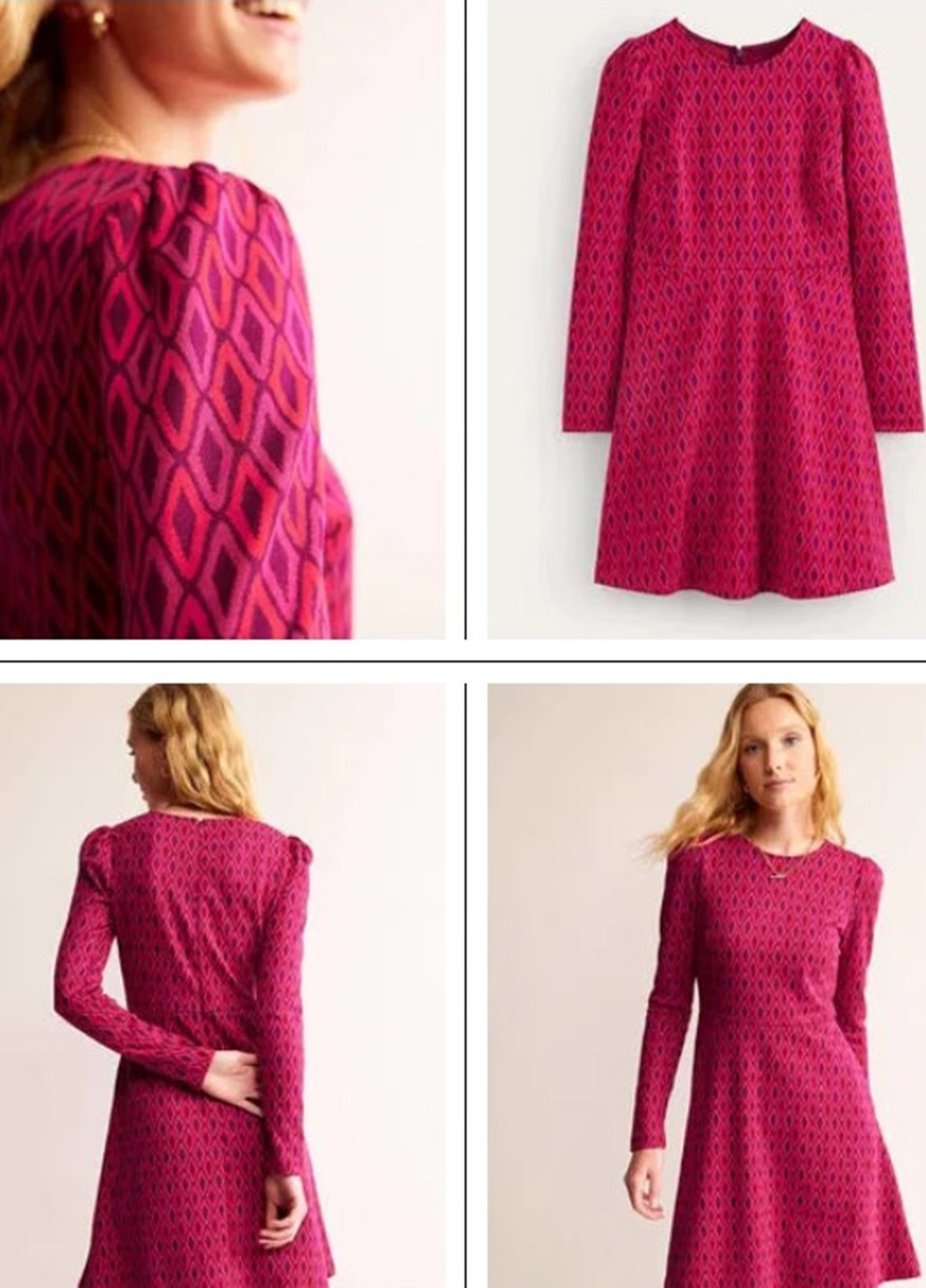 Фуксинова (кольору Фукія) кежуал сукня Boden з геометричним візерунком