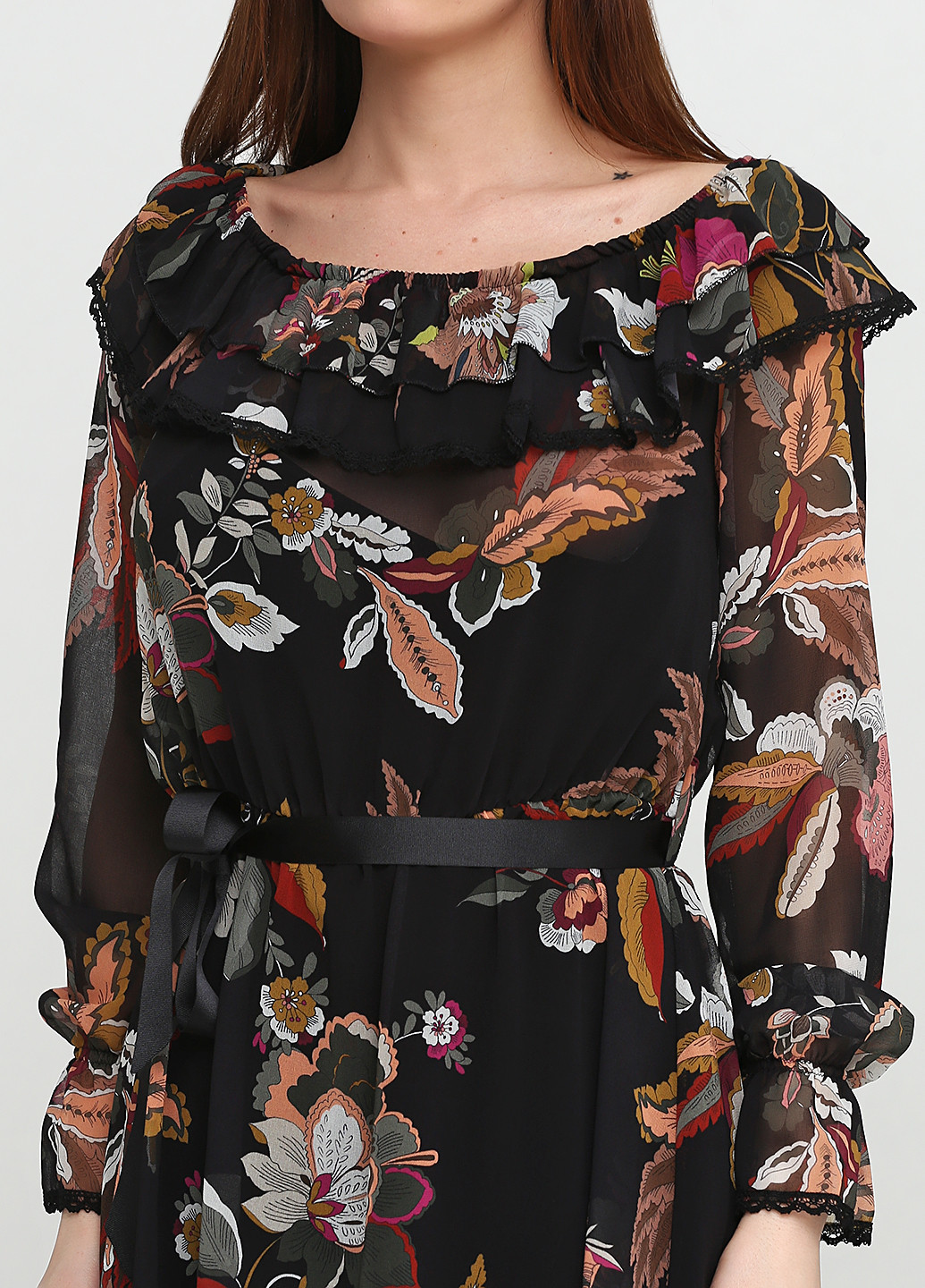 Черное кэжуал платье клеш Rinascimento с цветочным принтом