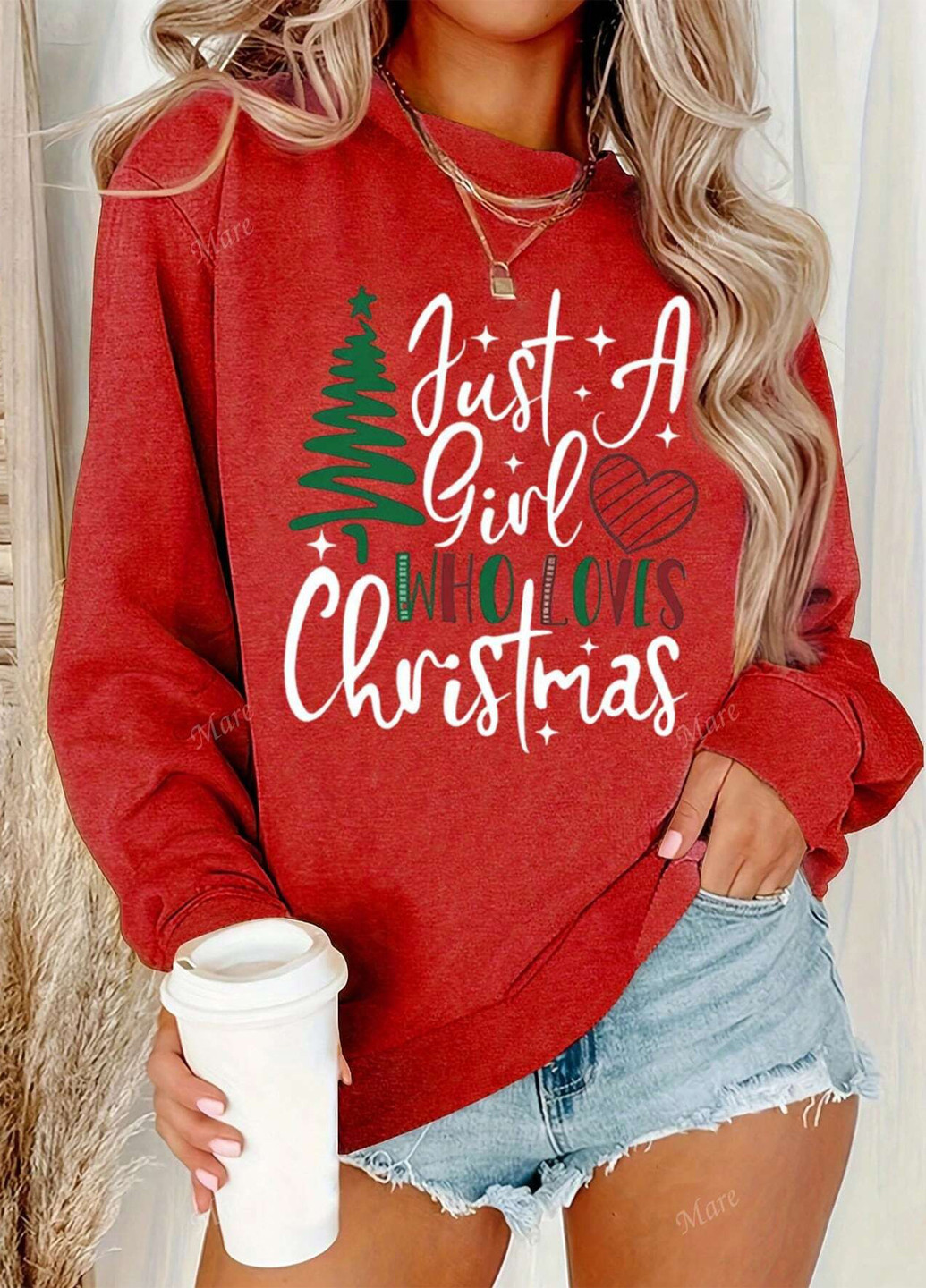 Красный свитшот SHEIN новогодний без декора (364099831)