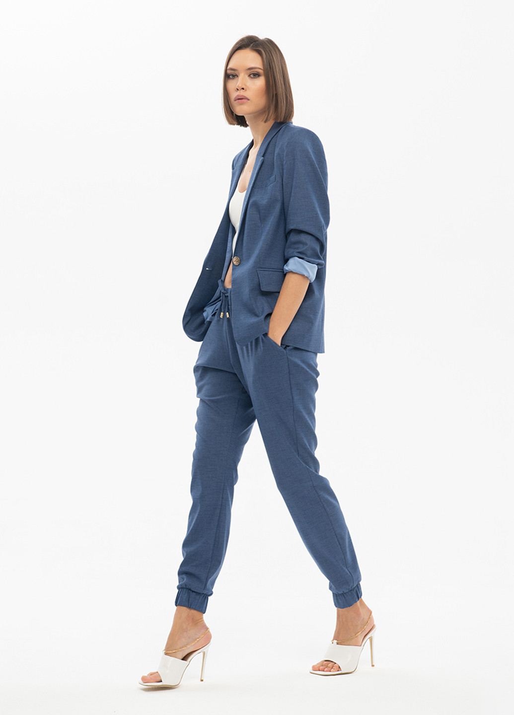 Жакет (брюки, брюки) BGL Комплект (блейзер и брюки) брючный однотонный синий деловой костюмная, хлопок