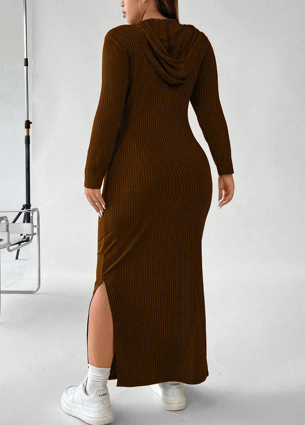 Коричнева кежуал сукня сукня-худі SHEIN однотонна