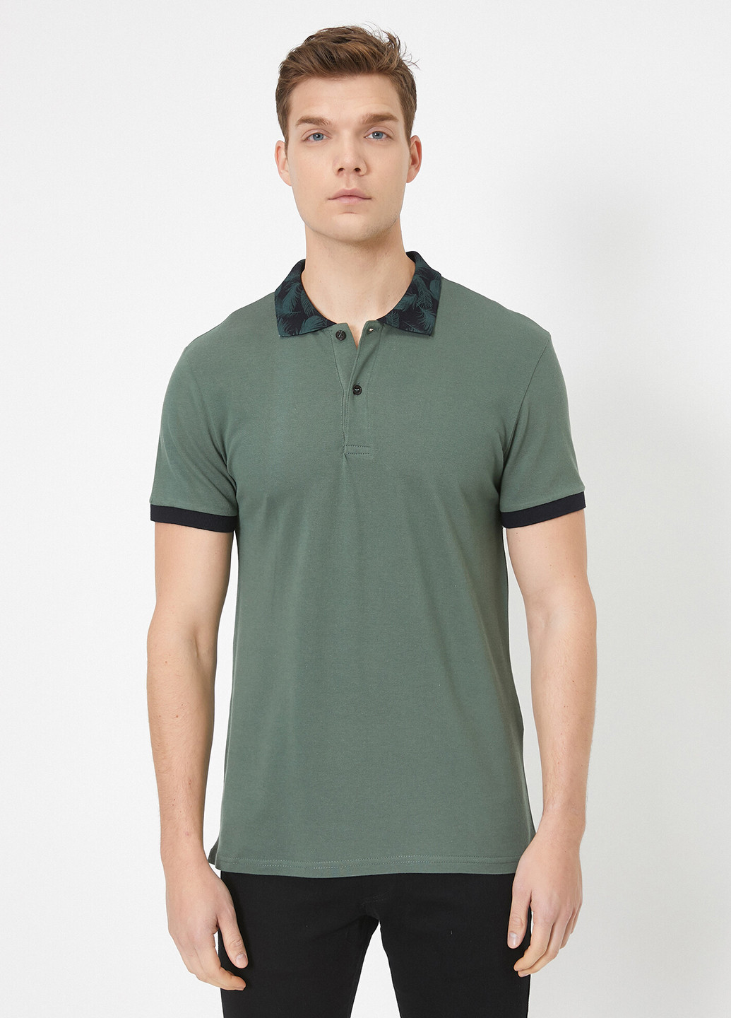 Серо-зеленая футболка-поло для мужчин KOTON однотонная