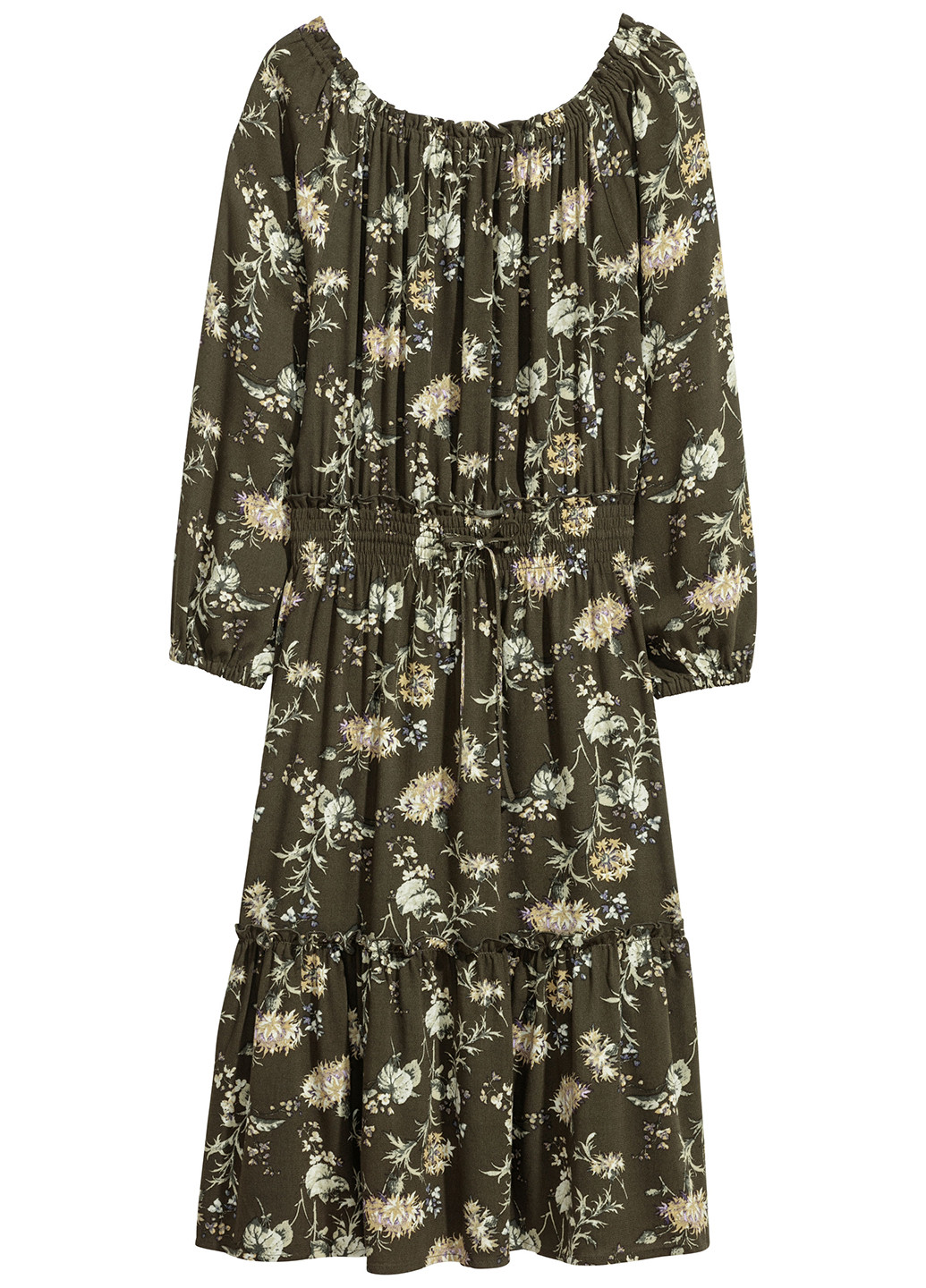Оливковое (хаки) кэжуал платье H&M с цветочным принтом