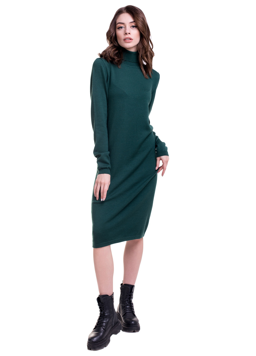 Бутылочное зеленое кэжуал платье Viviami однотонное
