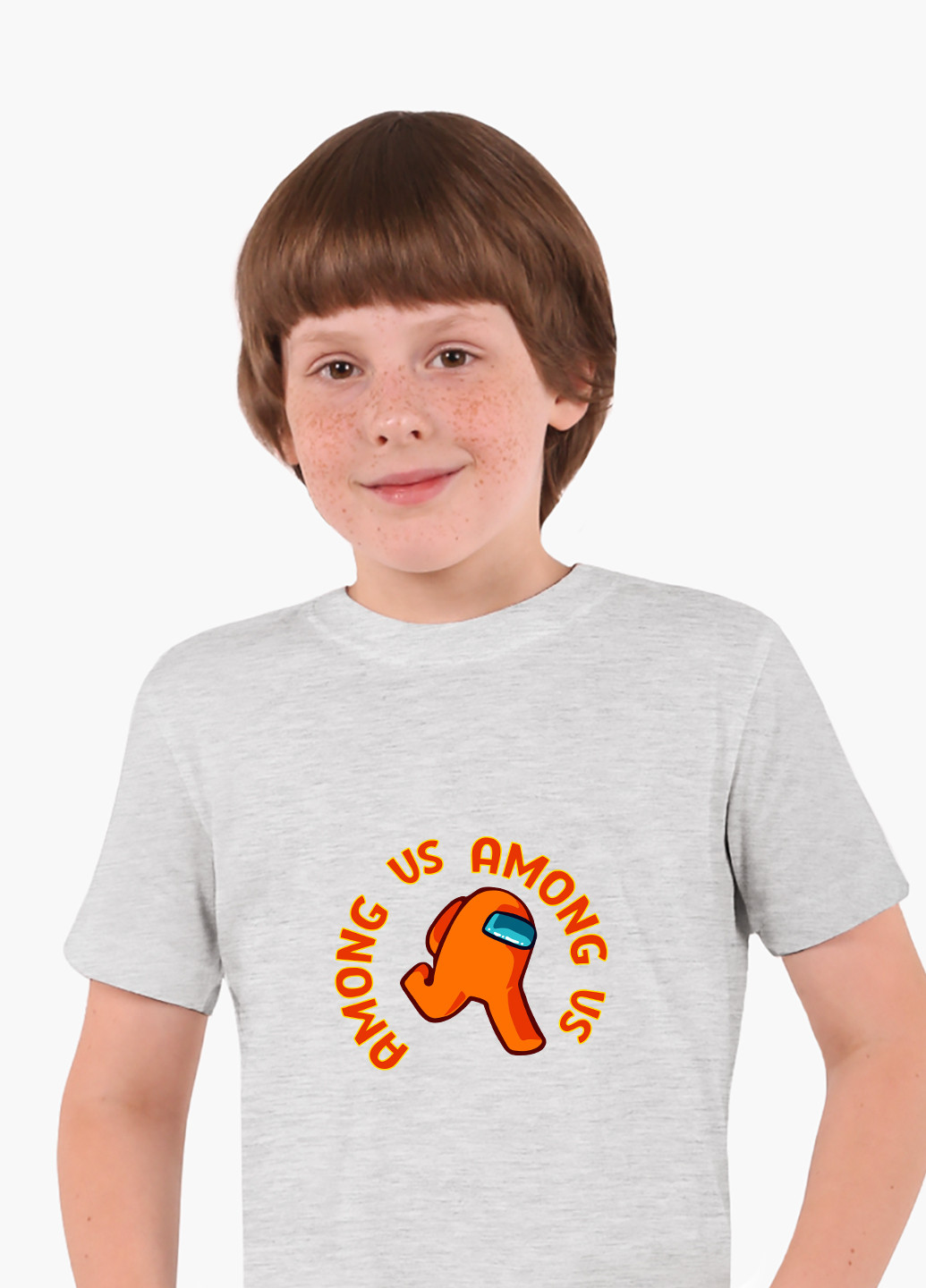 Светло-серая демисезонная футболка детская амонг ас оранжевый (among us orange)(9224-2408) MobiPrint