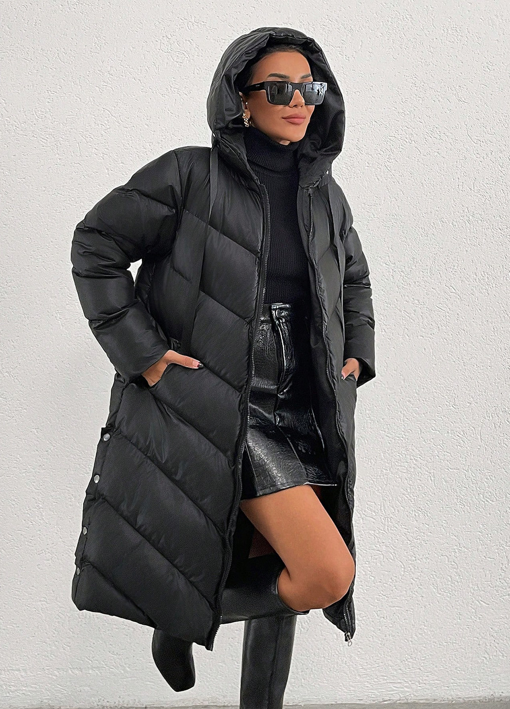 Черная зимняя куртка куртка-пальто SHEIN