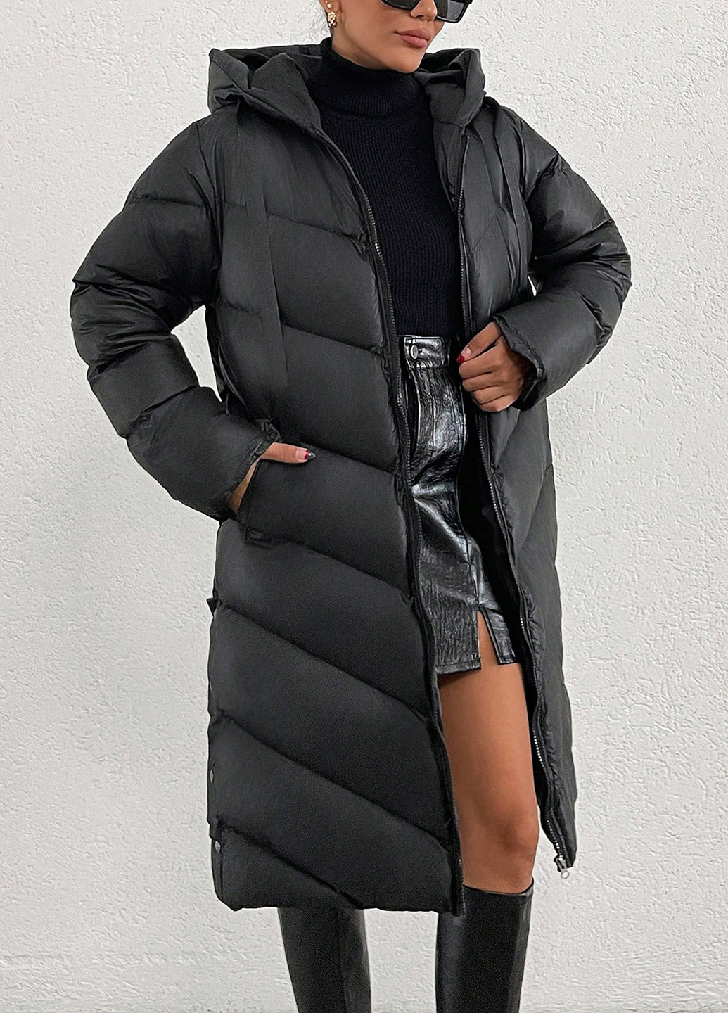 Черная зимняя куртка куртка-пальто SHEIN