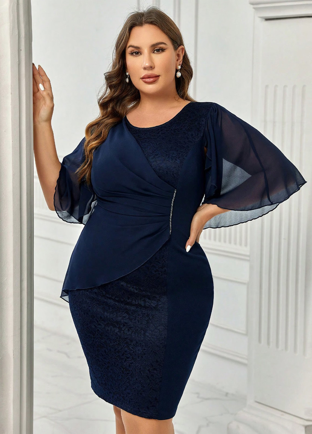 Темно-синя коктейльна сукня сукня-кейп, футляр SHEIN однотонна