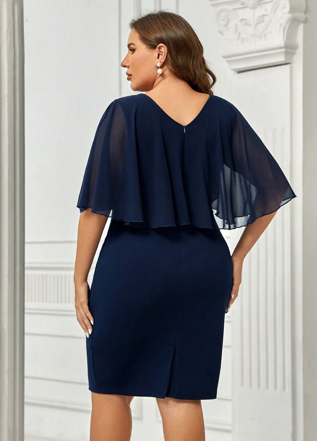 Темно-синя коктейльна сукня сукня-кейп, футляр SHEIN однотонна
