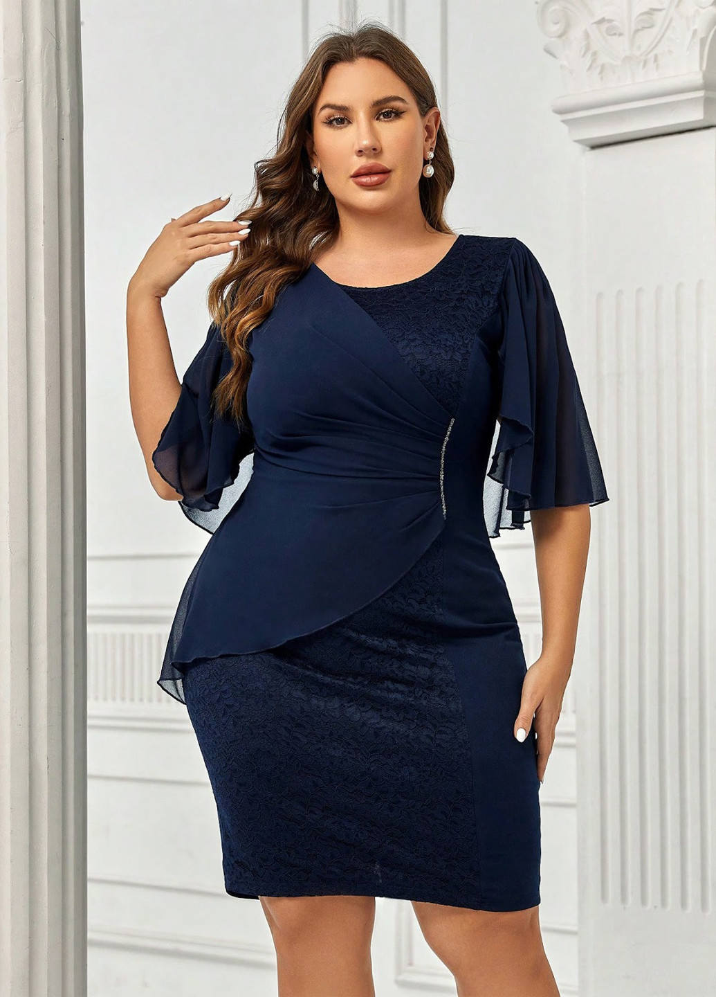 Темно-синя коктейльна сукня сукня-кейп, футляр SHEIN однотонна