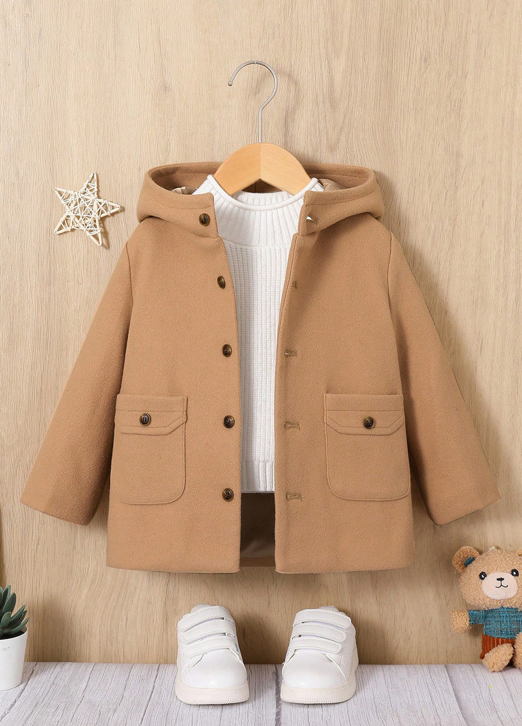 Бежеве демісезонне Пальто однобортне SHEIN