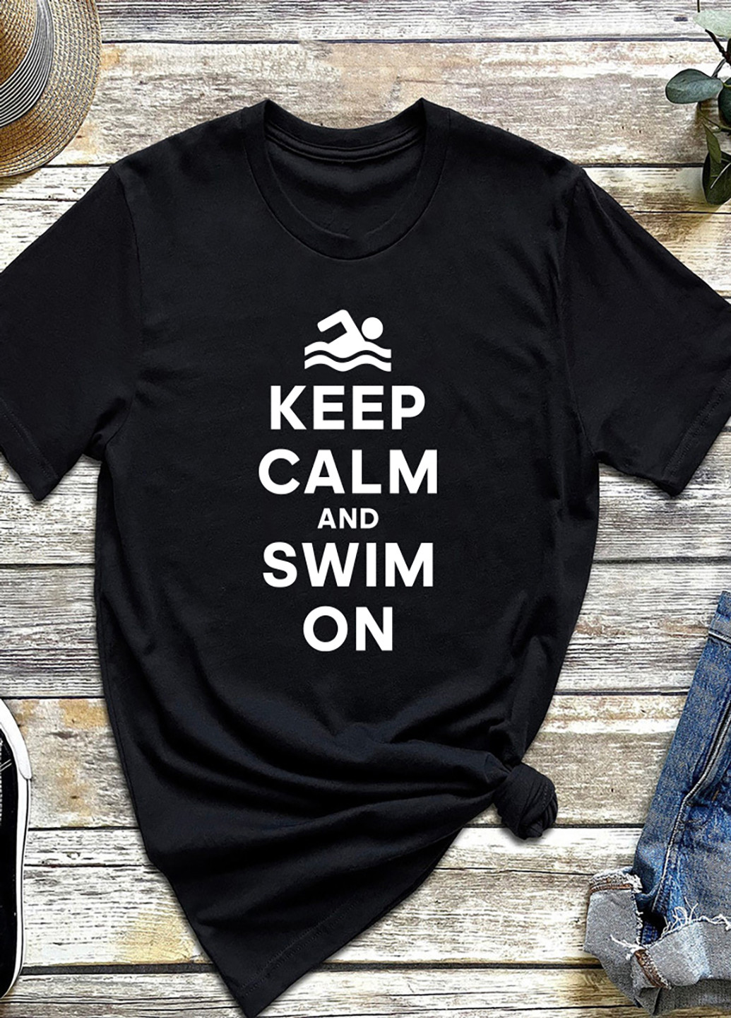 Черная футболка мужская черная keep calm and swim on Love&Live