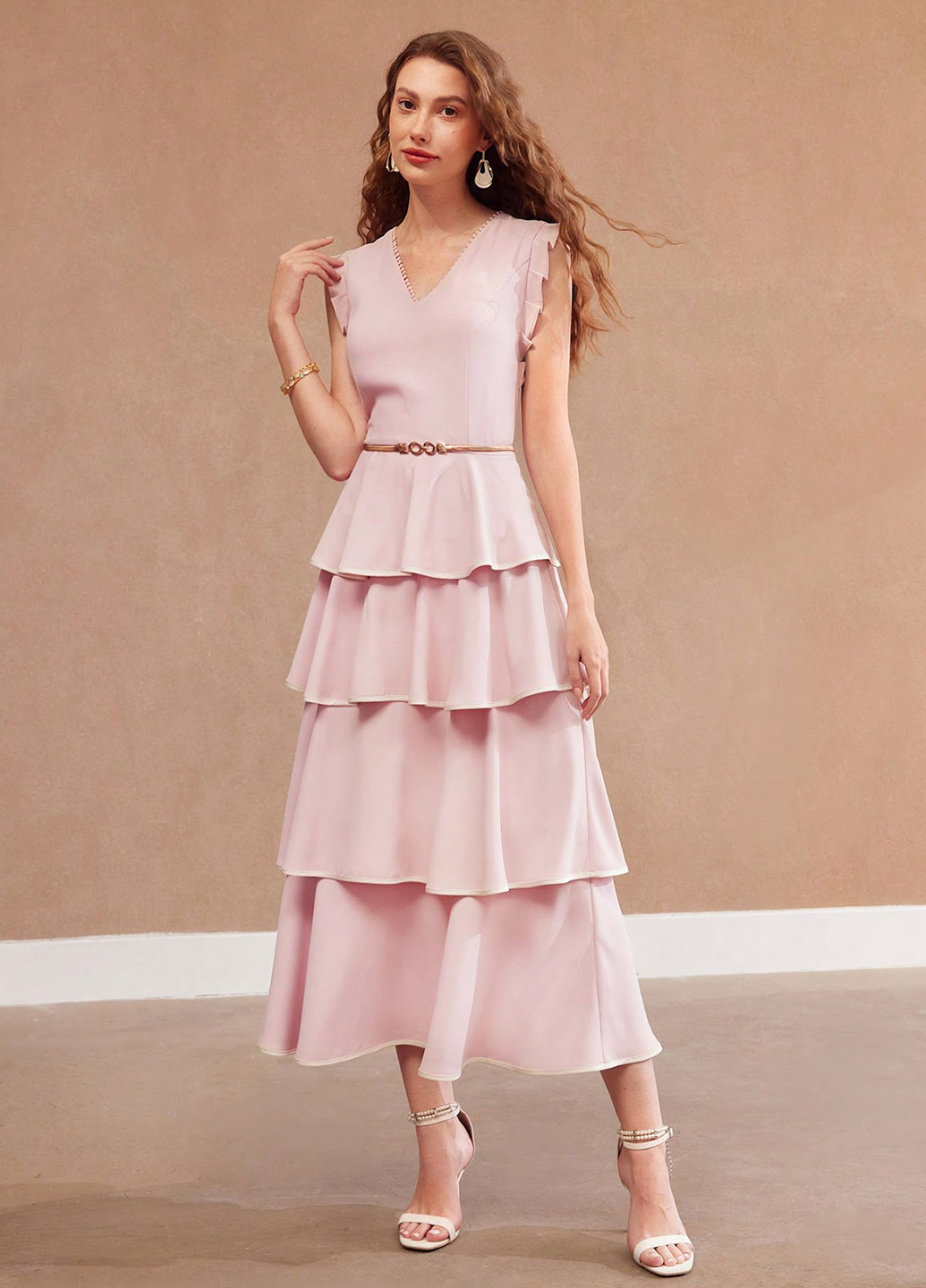 Пудровое вечернее платье а-силуэт SHEIN однотонное