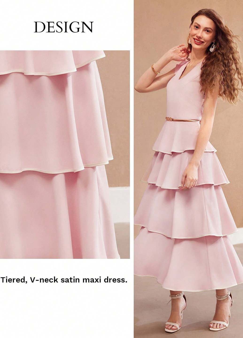 Пудровое вечернее платье а-силуэт SHEIN однотонное