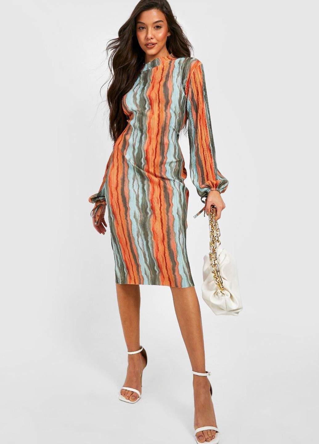 Комбинированное кэжуал платье плиссированное Boohoo колор блок
