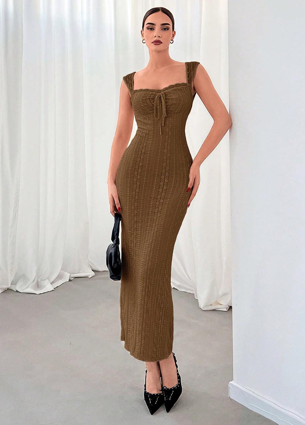 Коричнева вечірня, кежуал сукня силуетна SHEIN однотонна