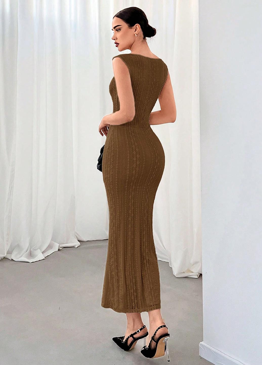 Коричнева вечірня, кежуал сукня силуетна SHEIN однотонна