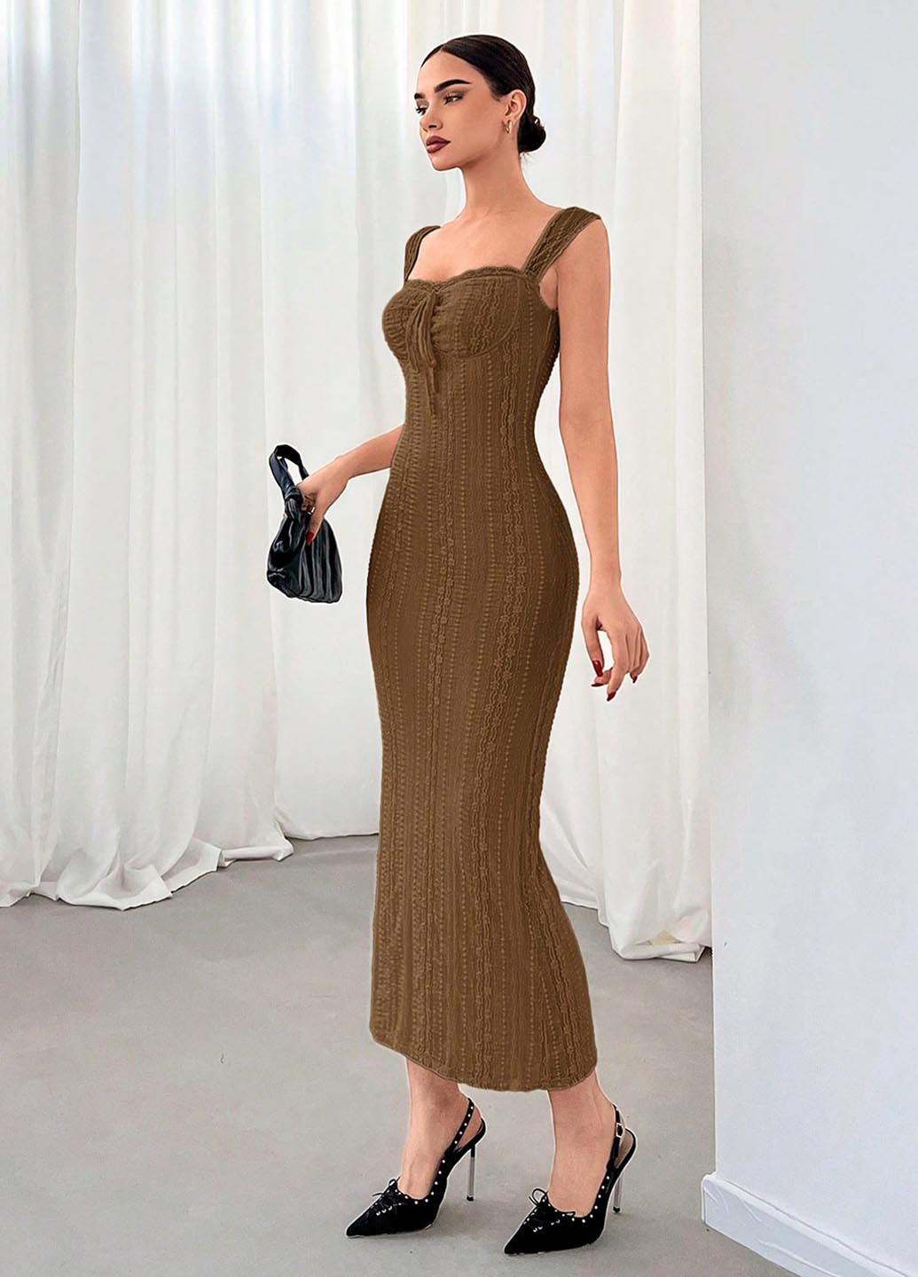 Коричнева вечірня, кежуал сукня силуетна SHEIN однотонна
