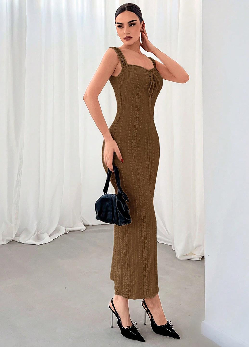 Коричнева вечірня, кежуал сукня силуетна SHEIN однотонна