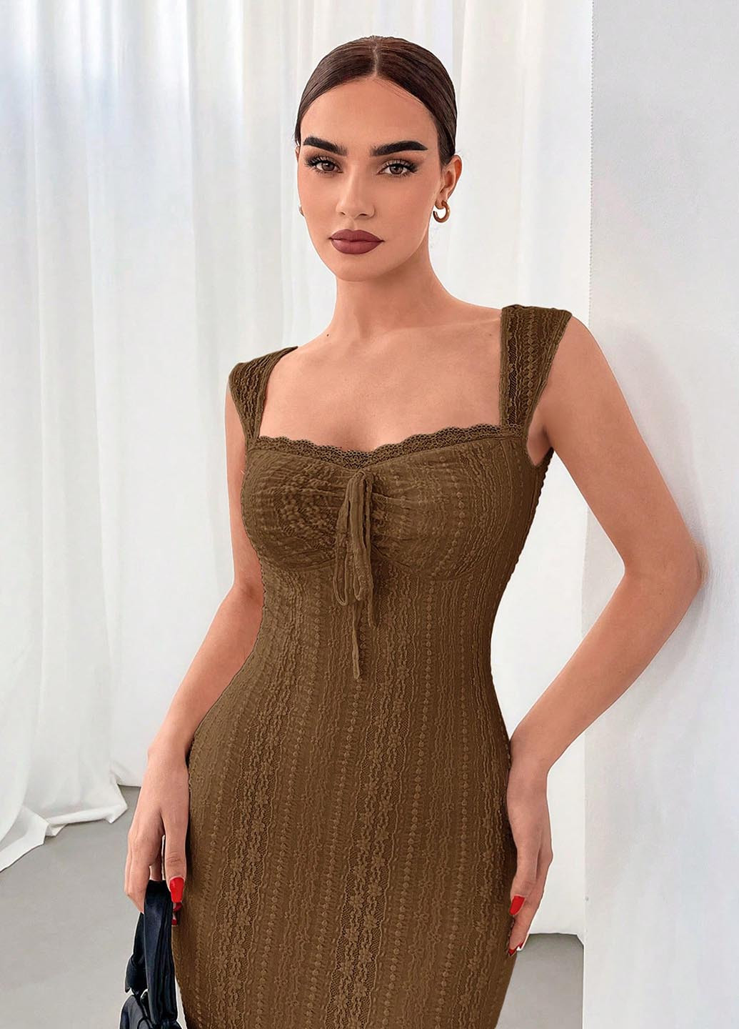Коричнева вечірня, кежуал сукня силуетна SHEIN однотонна