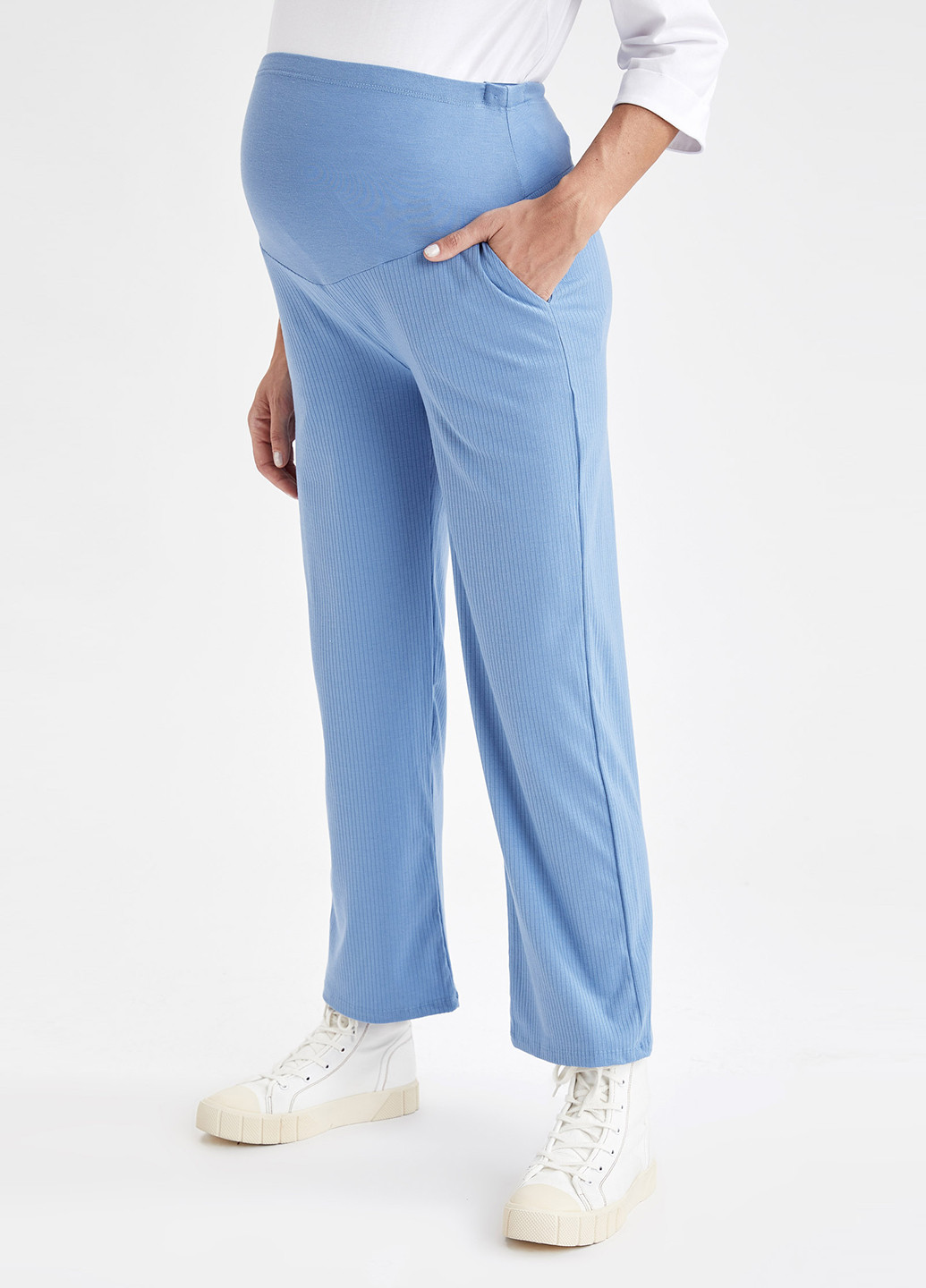 Штани для вагітних DeFacto вкорочені, прямі блакитні кежуали трикотаж, поліестер