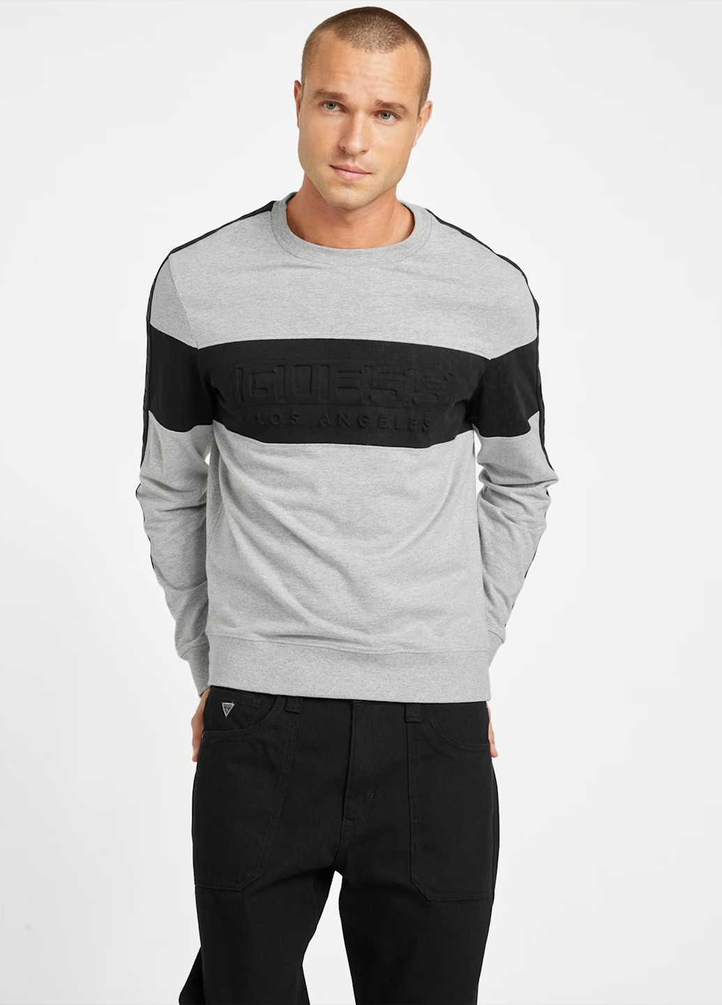 Серый свитшот Guess полоска без декора (362004736)