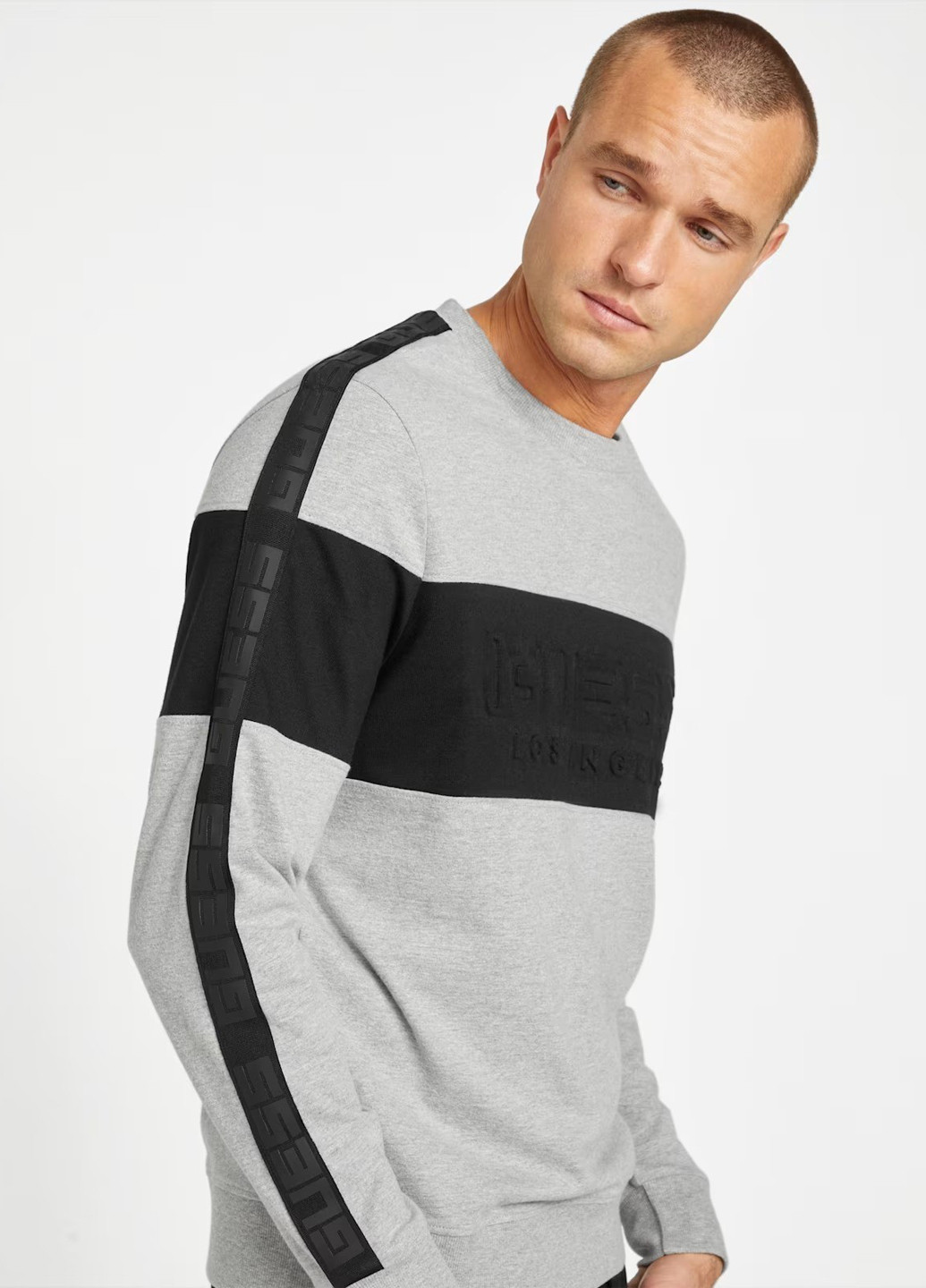 Серый свитшот Guess полоска без декора (362004736)