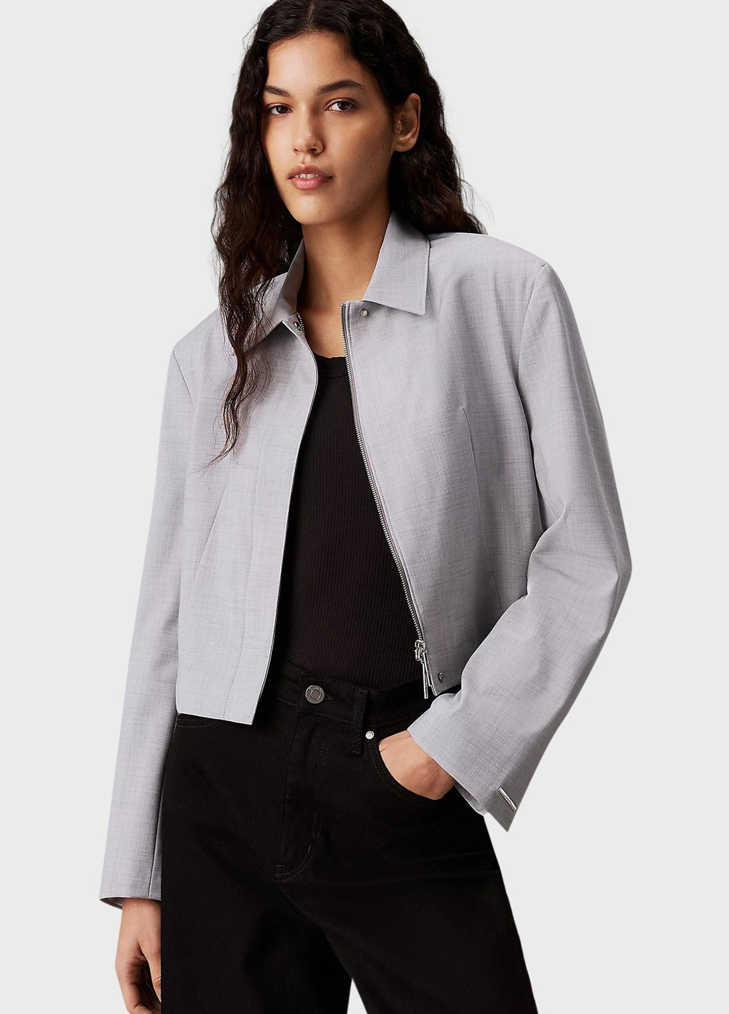 Серый женский жакет Calvin Klein однотонный - демисезонный