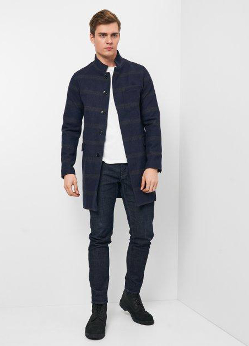 Темно-синее демисезонное Пальто однобортное Selected Homme