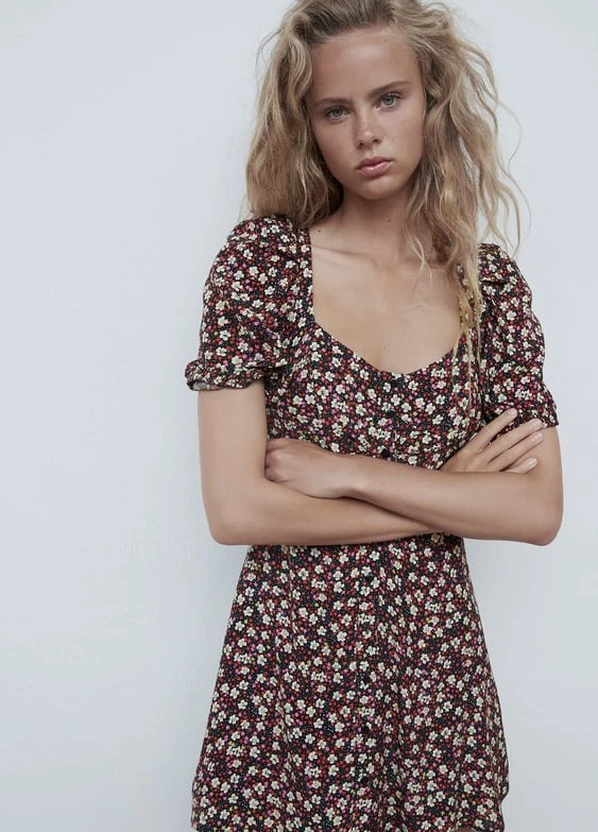 Чорна кежуал плаття, сукня Zara з квітковим принтом