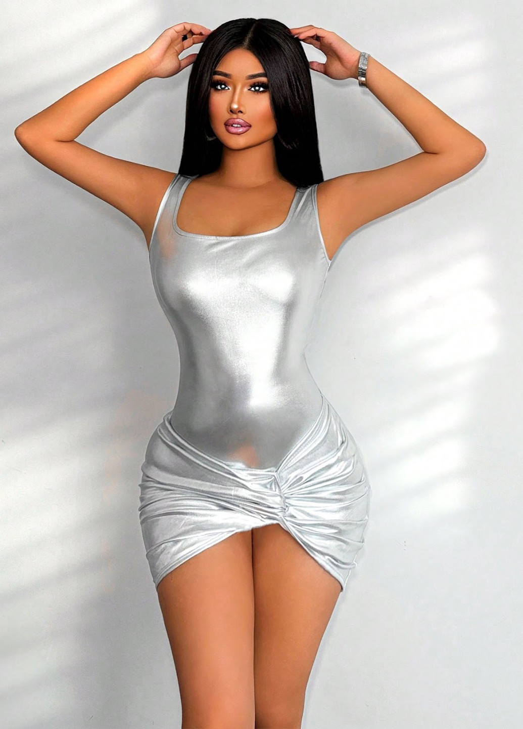 Срібна коктейльна, пляжна сукня силуетна, сукня-майка SHEIN однотонна