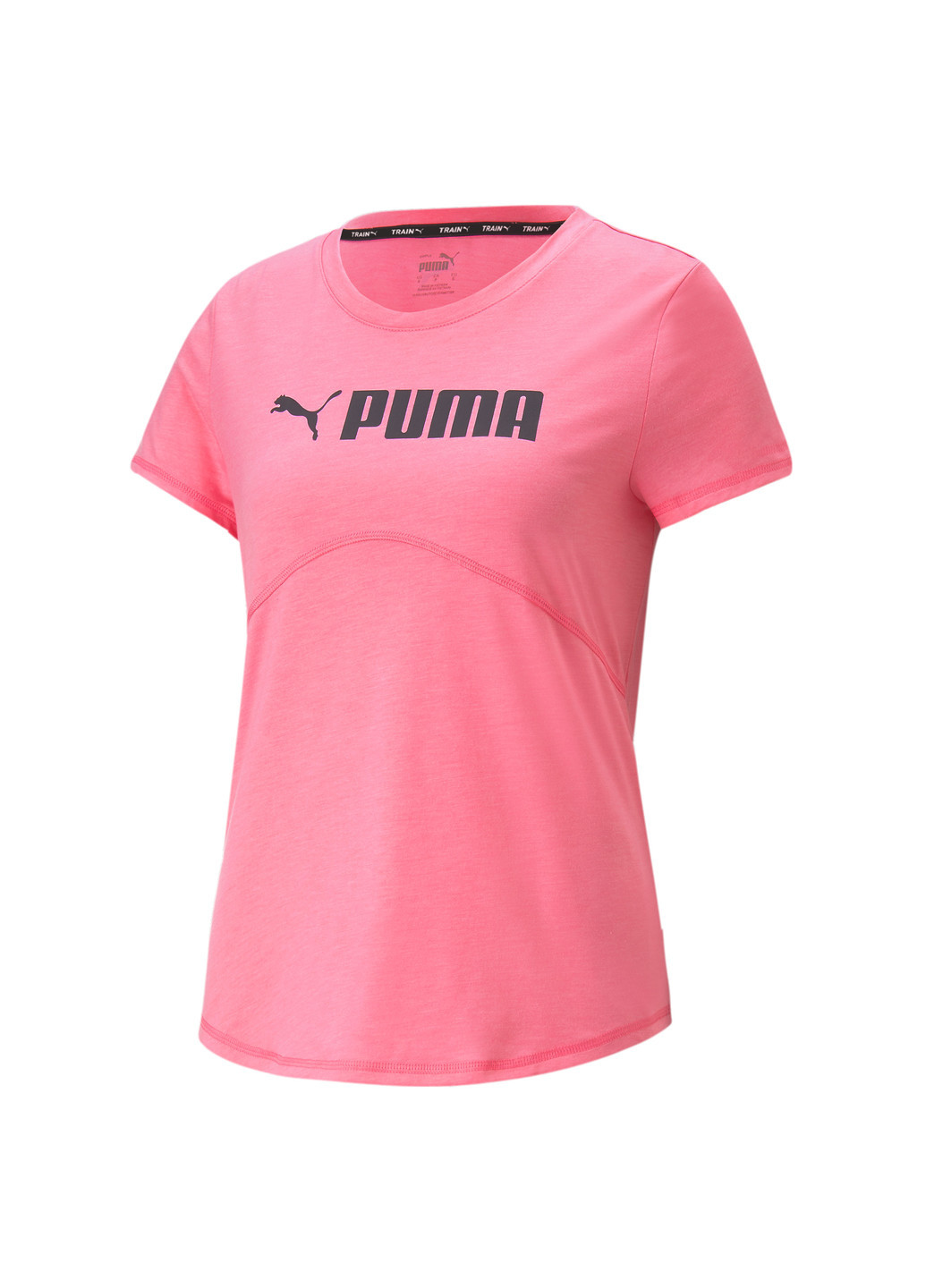 Футболка Fit Heather Training Tee Women Puma однотонная розовая спортивная хлопок, полиэстер, вискоза