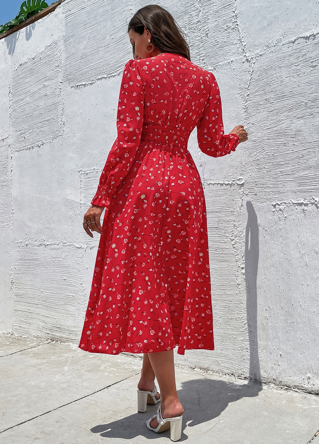 Червона кежуал сукня кльош SHEIN з квітковим принтом