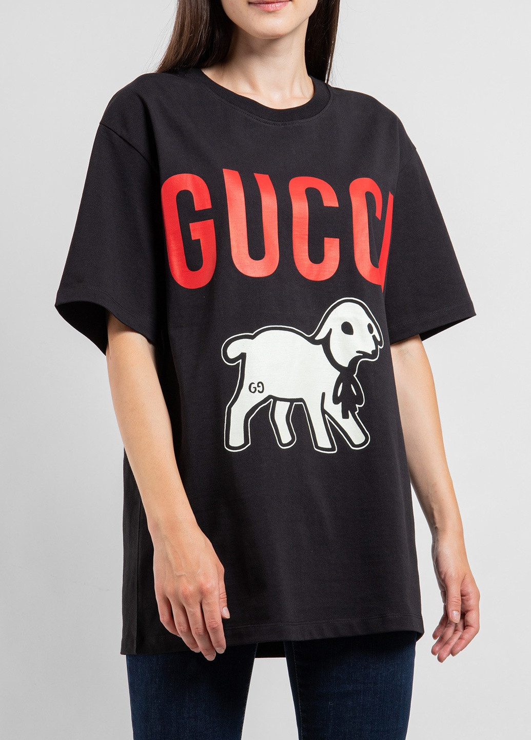 Чорна всесезон чорна футболка oversize з логотипом Gucci