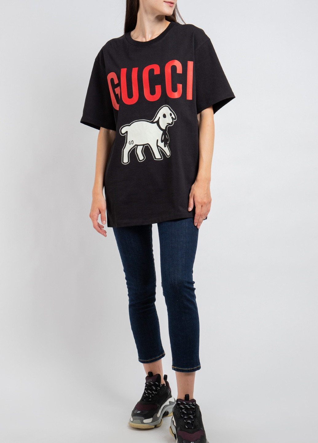 Чорна всесезон чорна футболка oversize з логотипом Gucci
