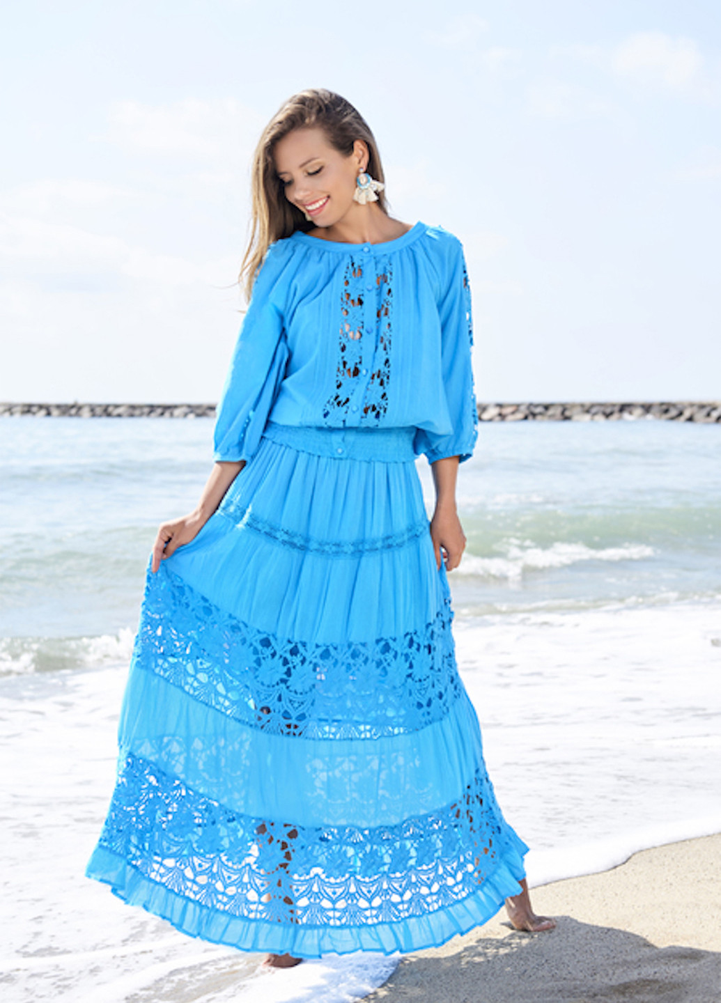 Голубая пляжный однотонная юбка Fresh cotton клешированная