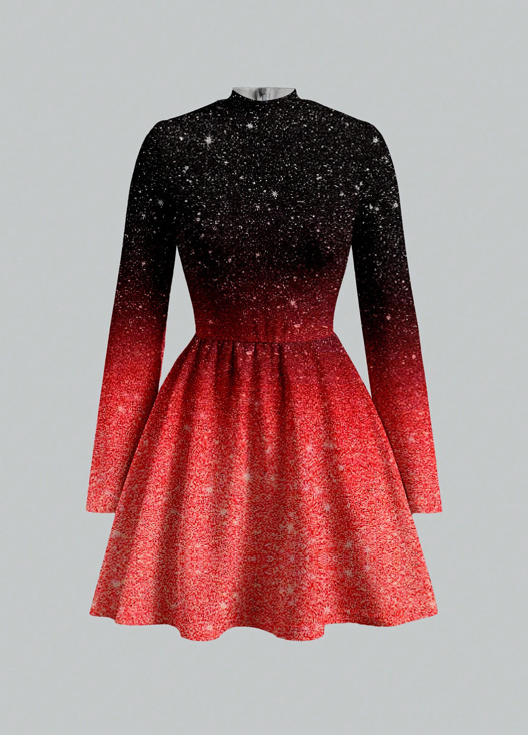 Красное коктейльное платье платье-водолазка, с юбкой-солнце SHEIN градиентное ("омбре")