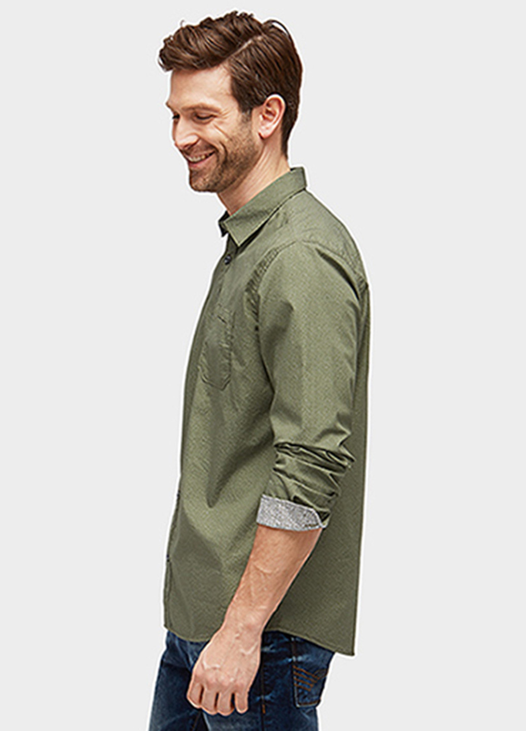 Оливково-зеленая кэжуал рубашка однотонная Tom Tailor с длинным рукавом