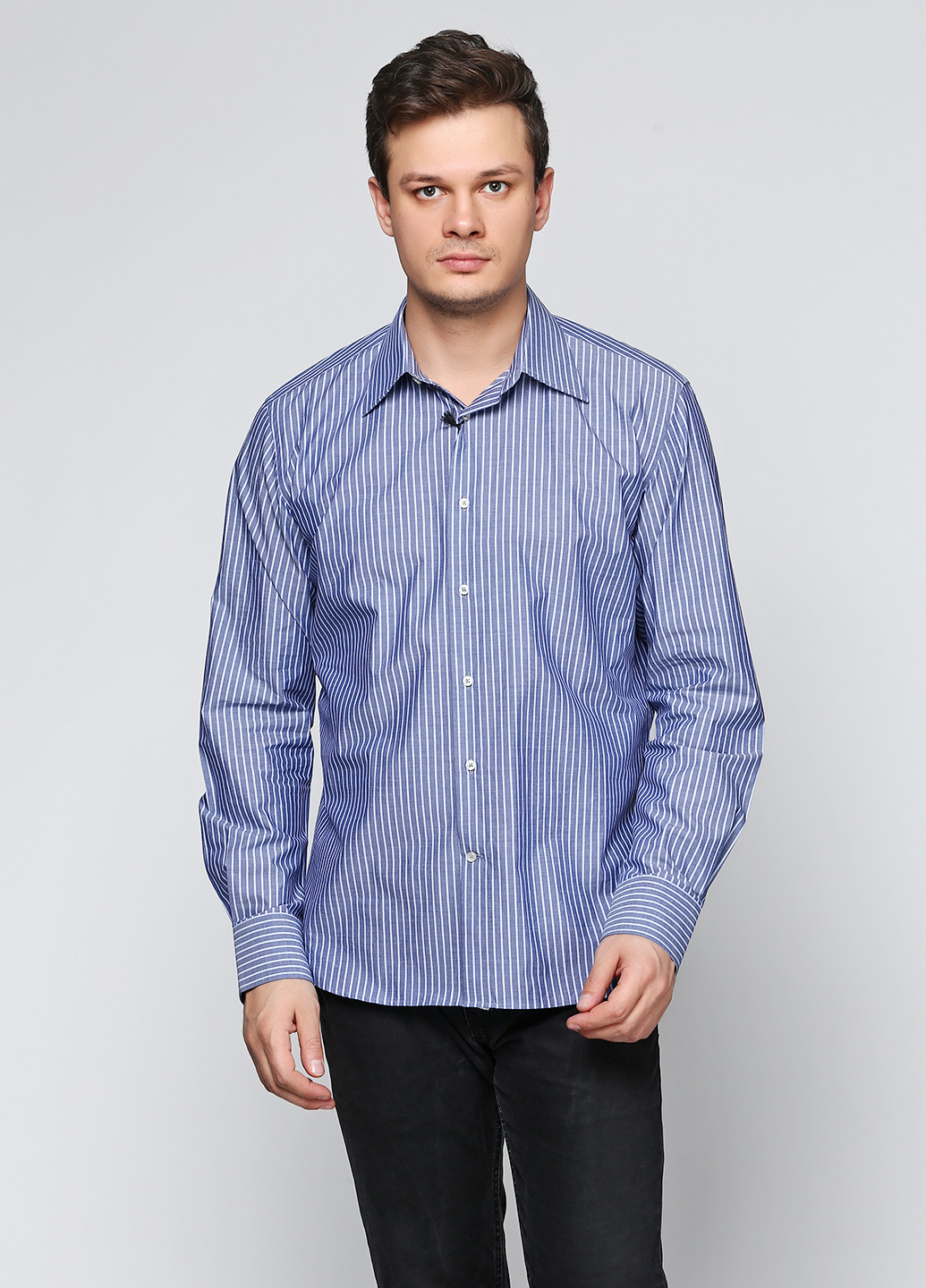 Синяя кэжуал рубашка в полоску Valentino с длинным рукавом