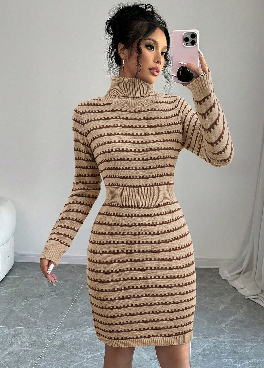 Комбінована кежуал сукня сукня светр, футляр SHEIN в смужку