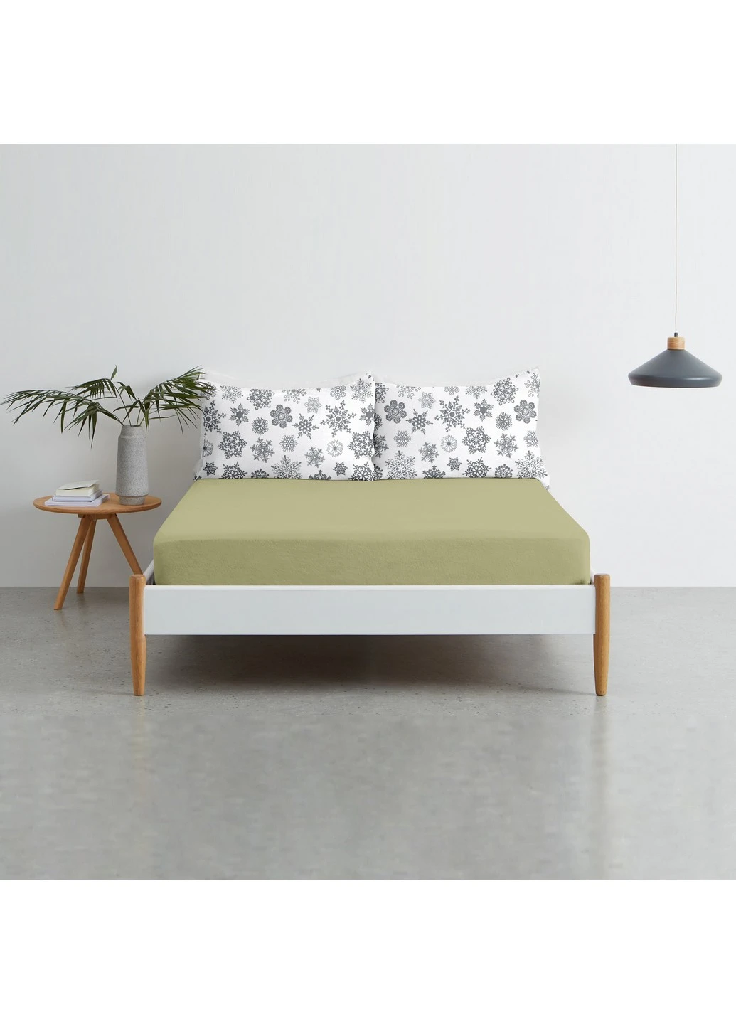 Полуторный комплект RANFORS OLIVE SNOWFLAKES GREY (пододеяльник 160х220 см, простынь 155х240 см, наволочка 2 шт 50х70 см) Cosas (251413618)