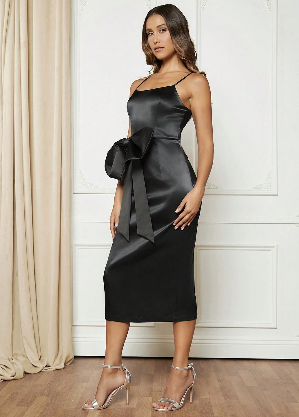 Черное вечернее, коктейльное платье платье-комбинация SHEIN однотонное