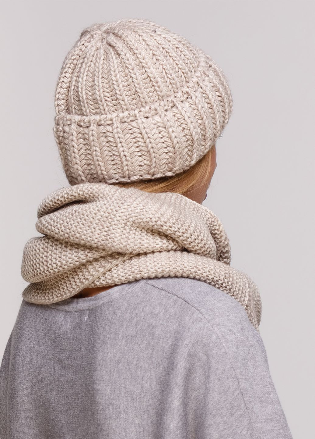 Теплый зимний комплект (шапка, шарф-снуд) на флисовой подкладке и отворотом 660005 DeMari софа (239417954)