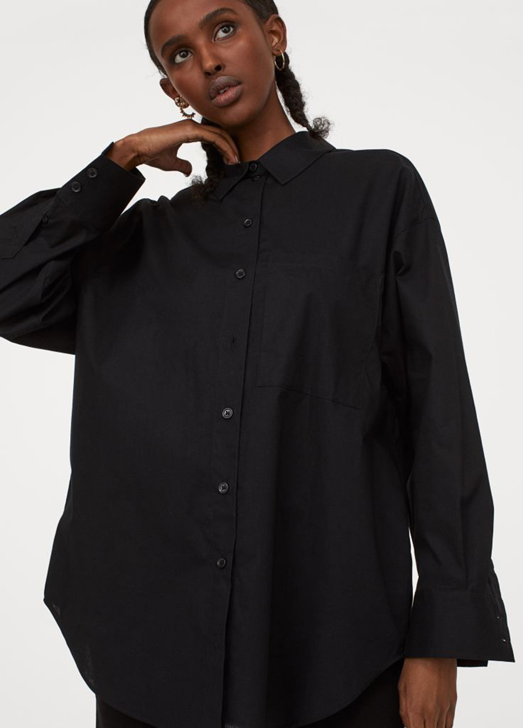 Сорочка H&M однотонна чорна кежуал бавовна