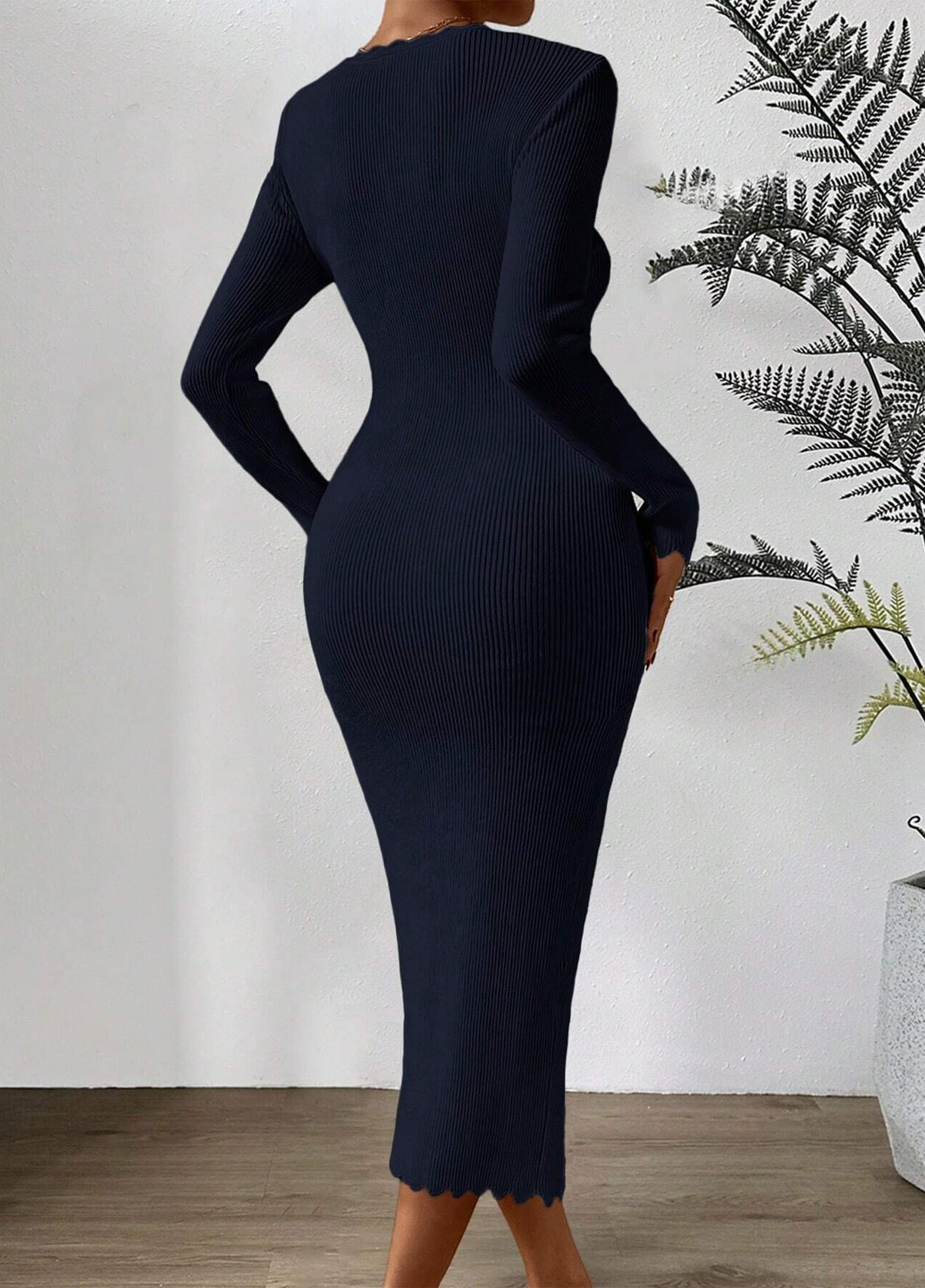 Темно-синя кежуал, ділова сукня силуетна SHEIN однотонна