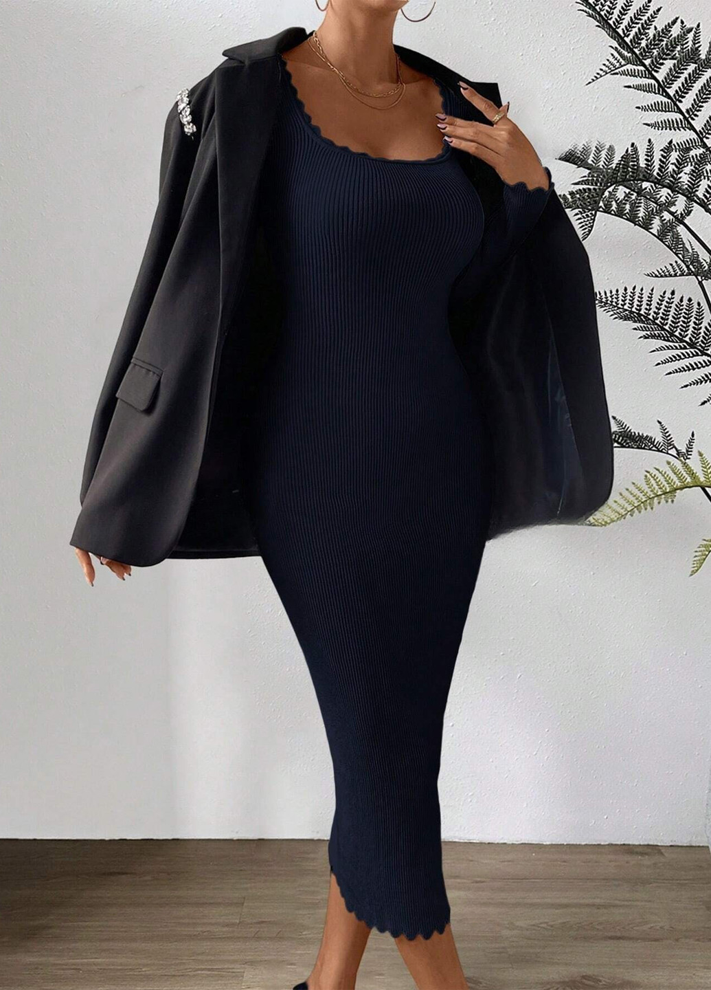 Темно-синя кежуал, ділова сукня силуетна SHEIN однотонна