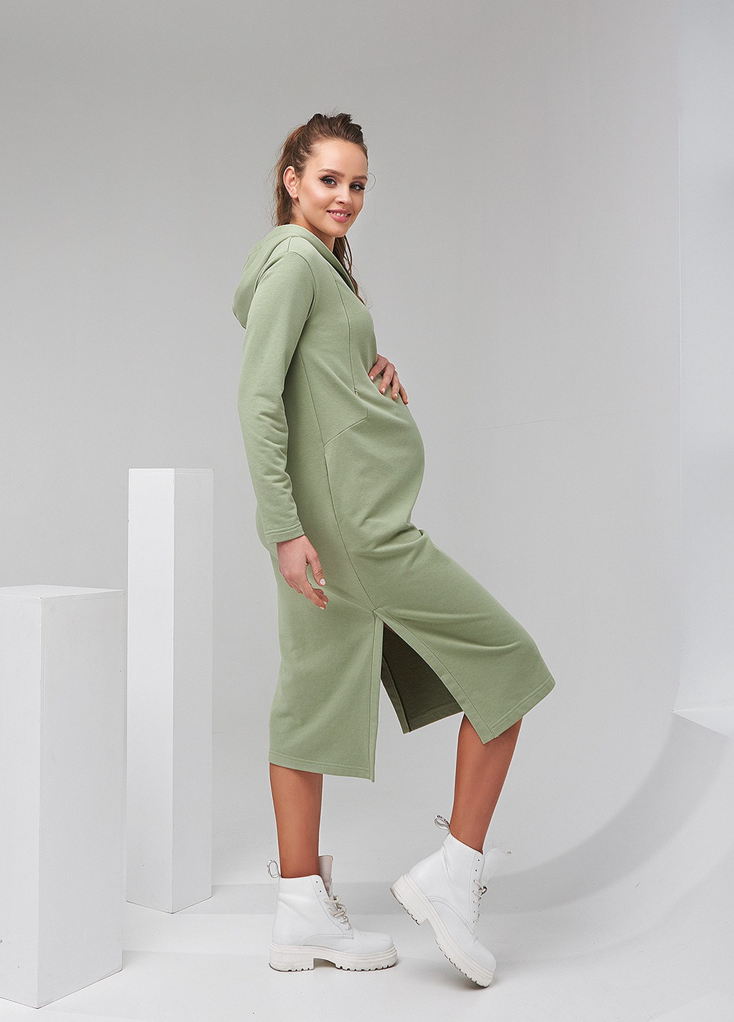 Фісташкова кежуал плаття-худі для вагітних Dianora однотонна